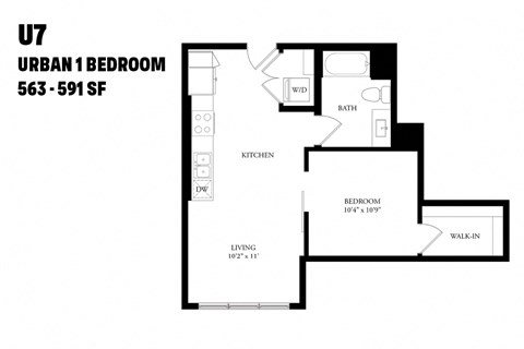Urban One Bedroom U7 563-591 SF - The Ballard Independent